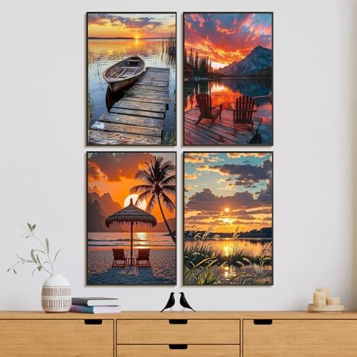 4 Pack Framed Paint by Numbers Kit for Adults with Wooden Easel, Sunset - Image 2