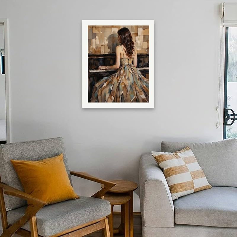 Elegant Pianist Paint by Numbers Kit for Adults – DIY Woman in Brown Dress Playing Piano Painting on Canvas 16x20 Inch, Acrylic Paint Set, Suitable for Beginners, Art for Decoration or Gifts - Image 4