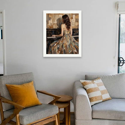 Elegant Pianist Paint by Numbers Kit for Adults – DIY Woman in Brown Dress Playing Piano Painting on Canvas 16x20 Inch, Acrylic Paint Set, Suitable for Beginners, Art for Decoration or Gifts - Image 4