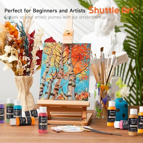 Shuttle Art Acrylic Paint Set, 25 Vintage Colours, 2oz/60ml Bottles, Rich Pigmented, Premium Acrylic Paints for Artists, Beginners and Kids on Rocks Crafts Canvas Wood Ceramic - Image 2