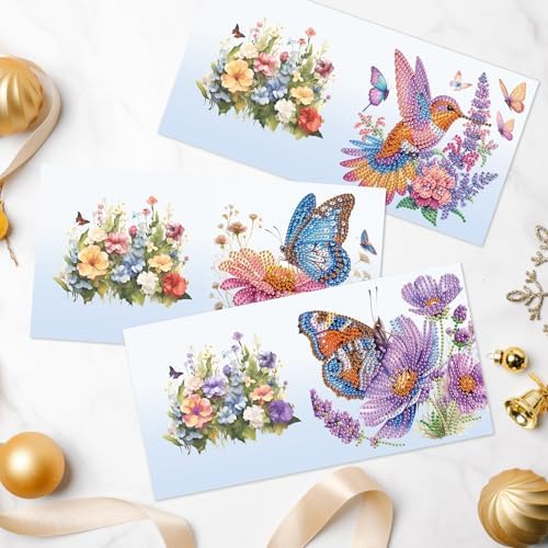 LazyFold 6 Pcs Diamond Painting Greeting Cards Kits for Adults,DIY Animals and Flowers Handmade Festival Greeting Cards withEnvelopes DIY Diamond Art Crafts Birthday Cards Creative Gift - Image 6