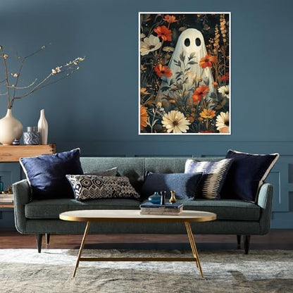 Eiazuiks Halloween Stamping Cross Stitch Kit, Ghost and Flowers Halloween Counting Cross Stitch Kit for Adult Beginners, Full Line DIY Stitching Kit for Home Decor Cross Stitch Patterns 12x16 inches - Image 2