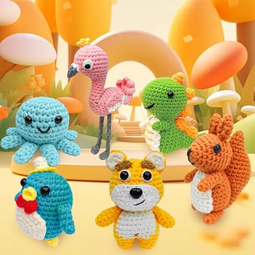FHFTHYH 6Pcs Crochet Kit for Beginners, DIY Craft for Adults, Great Gift for Crochet Lovers, Crocheting Animal Kits with Step by Step Videos,Yarn,Crochet Hook,Birthday Holiday Gift - Image 7