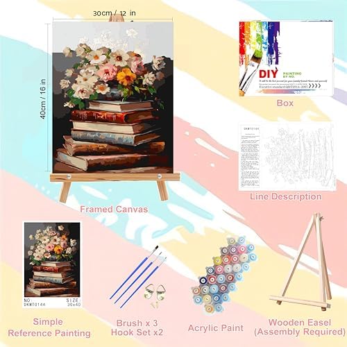 Book Paint by Numbers for Adults with Framed Canvas - with Wooden Easel - Image 2