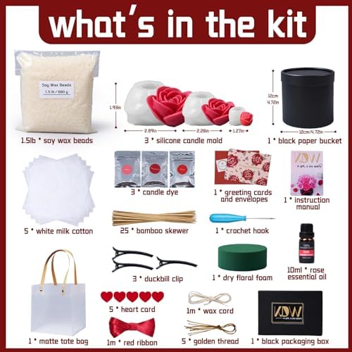 Rose Candle Making Kit with Round Gift Box,DIY Soy Wax Kit(Black) - Image 3