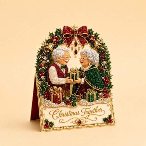 Christmas Diamond Art Greeting Cards Kit for Adults, 6 Pcs DIY Diamond Painting Christmas Cards with Envelopes, 3D Pearl Rhinestone Santa Claus and Grandma Card Making Craft, Handmade Holiday Gifts - Image 6