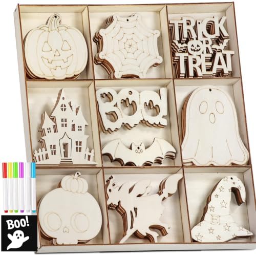 WOHOHOHO 45PCS 10 Designs Halloween Unfinished Paintable Blank with Tray by Unknown