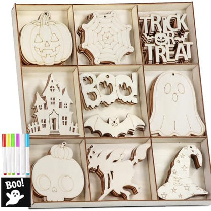 WOHOHOHO 45PCS 10 Designs Halloween Unfinished Paintable Blank with Tray by Unknown