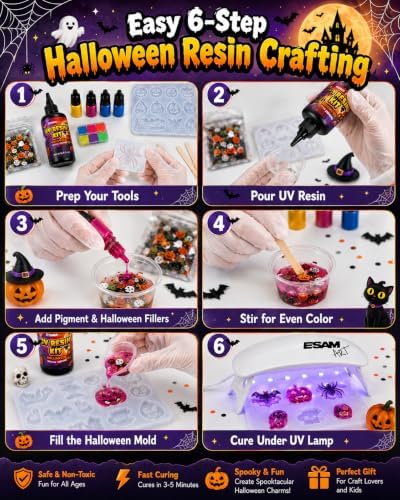ESAM Group Halloween UV Resin Jewelry Kit for Kids, Teens & Beginners - Image 4