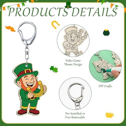 RattanView 24 Pcs St. Patrick's Day Craft Keychains DIY Keychain, 12 Styles - Image 3