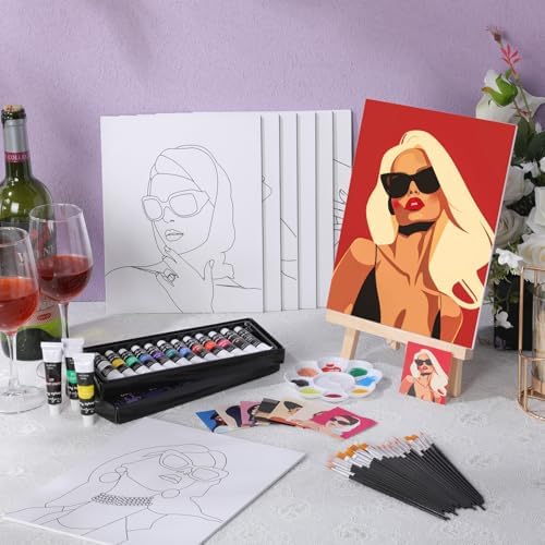 Cholemy 36 Pcs Paint and Sip Kit Gift for Adults 8''x10'',Modern Woman - Image 2
