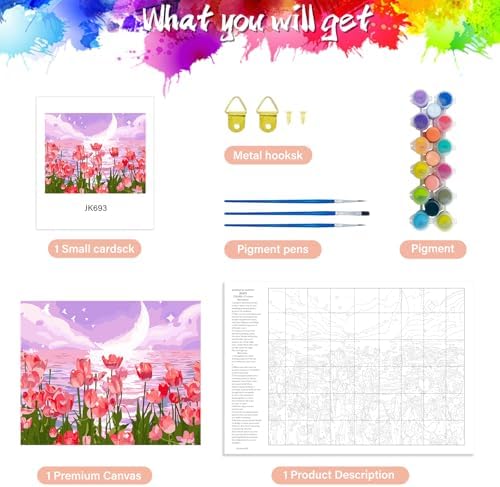Yunnuo Paint by Numbers Kit for Adults, Tulip Flowers Paint by Number for Beginners, DIY Seaside Scenery Acrylic Number Painting on Canvas, Great Gifts Decor (16 x 20 Inch) - Image 5