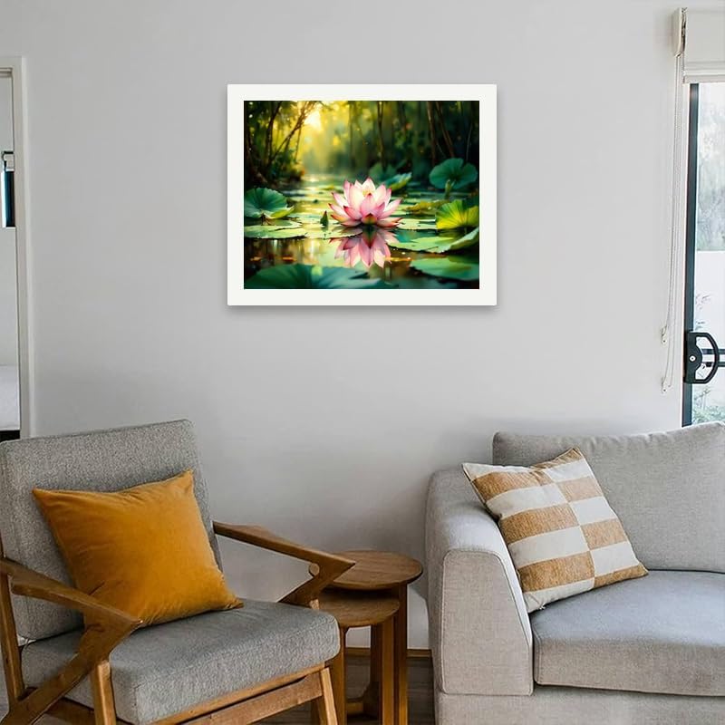 Botanical Paint by Numbers Kit for Adults - DIY Lotus Flower on Pond with Green Leaves Painting on Canvas 16x20 Inches, Acrylic Paint Set, Suitable for Beginners, for Home Decoration or Gifts - Image 4