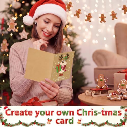 Dispowreath 24 Pcs DIY Christmas Card Making Kits with Envelopes DIY Christmas Craft Make Your Own Reindeer Greeting Card Making Supplies for Holiday Xmas Party Decoration Favor - Image 6