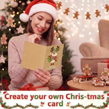 Dispowreath 24 Pcs DIY Christmas Card Making Kits with Envelopes DIY Christmas Craft Make Your Own Reindeer Greeting Card Making Supplies for Holiday Xmas Party Decoration Favor - Image 6