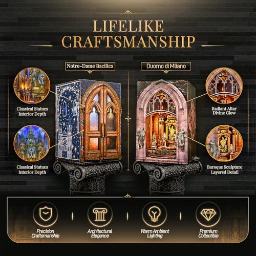 MiniCity 2-Pack DIY Book Nook Kits, Notre-Dame and Milan Cathedral with LED - Image 5