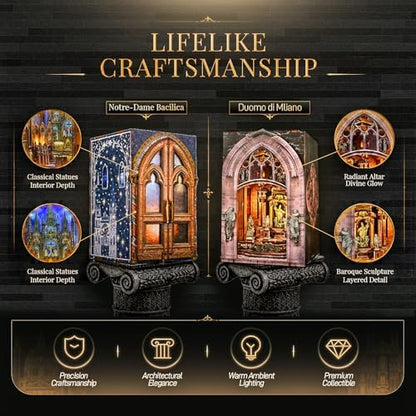 MiniCity 2-Pack DIY Book Nook Kits, Notre-Dame and Milan Cathedral with LED - Image 5