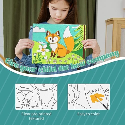 goldentime 8 Packs Predrawn Canvas for Painting Kids Painting Canvas for Kids Painting Kits for Kids 4-8, 48 Paints, 8 Brushes 2 Easels, 8 6x8 Printed Canvas to Paint for Girls Boys and Beginners - Image 4