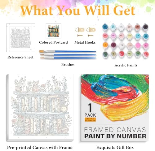 Okarina Framed Paint by Numbers Kit for Adults, Bookshelf Decor 10x10 Inch - Image 5