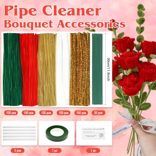 520Pcs Xmars Color Pipe Cleaners Flower Kit,Chenille Stems Craft Supplies - Image 2