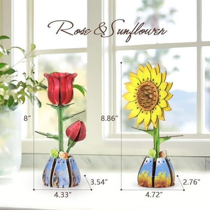 Jege 3D Flowers Wooden Puzzles for Adults,DIY Wooden 2 Flowers per Kit Building Model Set for Home Decor,Ideal Creative Craft Gift Build Kits Toys with 2 Perfume Bottles (Rose + Sun Flower) - Image 2
