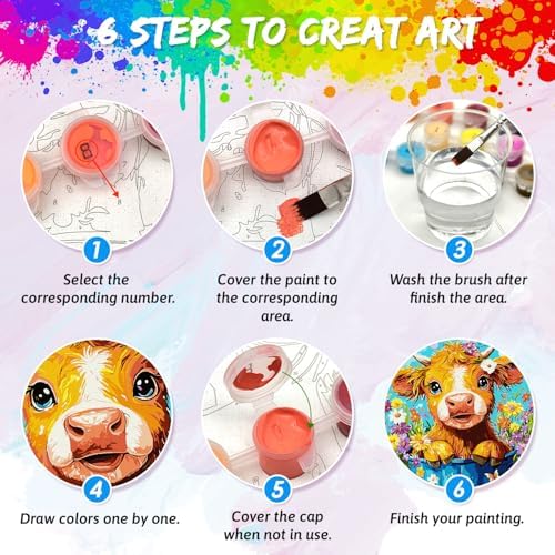 Yunnuo Cow Paint by Numbers Kit for Adults,Highland Cow Flowers Paint by Number Canvas,Acrylic Simple Painting by Numbers for Adults Beginners,Perfect for Home Wall Decor and Gifts(19.7x15.7 inches) - Image 3