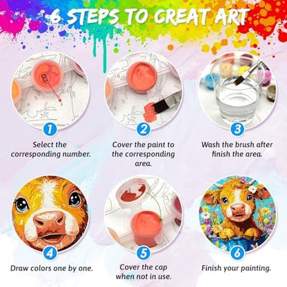 Yunnuo Cow Paint by Numbers Kit for Adults,Highland Cow Flowers Paint by Number Canvas,Acrylic Simple Painting by Numbers for Adults Beginners,Perfect for Home Wall Decor and Gifts(19.7x15.7 inches) - Image 3