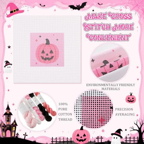 Chumia 3 Pcs Halloween Needlepoint Canvas Kit for Adult 13ct 8" x 8" - Image 3
