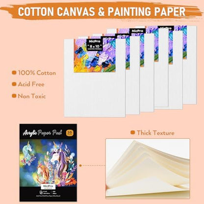 Nicpro 68PCS Acrylic Paint Canvas Set for Adults with 24 Paint for Beginner - Image 3