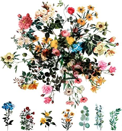80 Vintage Flower Stickers for Scrapbooking, Self-Adhesive by Pengxiaomei