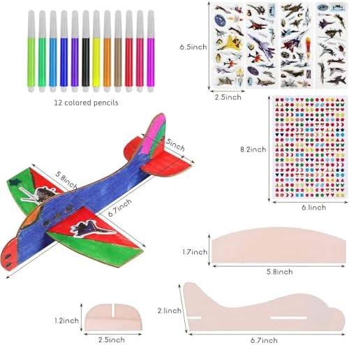 BAPHILE 12 Pack DIY Wood Planes，Mini Airplane Paint and Decorate Wooden Airplane Craft Kits with Decorate Tools for Kids School Craft Decor Projects - Image 2