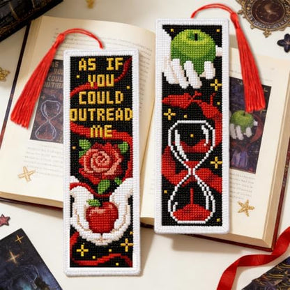 INFUNLY 6 Pack Cross Stitch Bookmark Kits Gothic Wolf Fruit Chess Pattern Embroidery Book Mark with Tassel DIY Counted Cross Stitch Supplies with Threads Needles Scissors for Book Lovers - Image 6