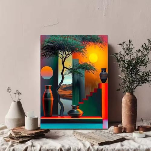 GEMOUJ Tree Paint by Numbers Kit for Adults Beginners, Vase Paint by Number Kits on Canvas,DIY Easy Digital Oil Painting Kits， Home Wall Decor 16 X 20 Inch - Image 2