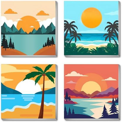 FQOVKYN 4 Framed Landscape DIY Paint by Numbers Kit for Adults Beginner, Sunset Easy Painting by Number with Frame, Acrylic Paint Kit Arts and Crafts for Adults for Decor 8x8inch by FQOVKYN
