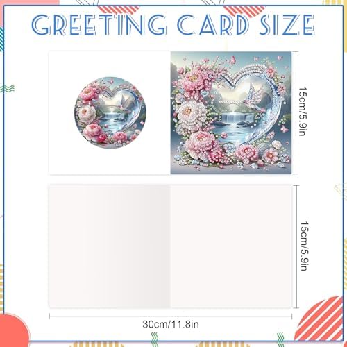 6 Pack Diamond Art Greeting Cards with Envelopes, Flowers and Hummingbirds DIY 5D Diamond Painting Card Kit, Handmade Rhinestone Postcards for Birthday & Valentine’s Day Wishes (30x15cm) - Image 2