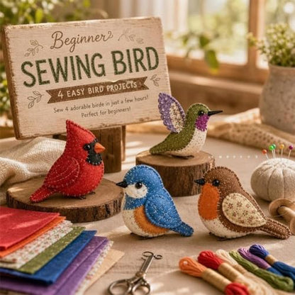 PandaXun DIY Fabric Bird Craft Kit – Creative Handmade Art, Stitch Your Own Whimsical World Patchwork Sewing Set 3D Cute Animal for Making Ornament Adults Beginners, Gift Holidays Keychain - Image 2