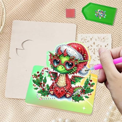 DIY Diamond Art Painting Greeting Card Creative Holiday Blessing 3D Folding Set Stationery Ornament Present Handmade-Christmas Pterosaur - Image 4