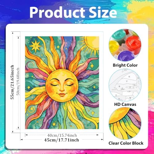 xcemhil Sun Paint by Numbers Kit for Adults Beginner, Summer Paint by Numbers for Adult, Acrylic Paint by Number Kits Suitable for Home Wall Art Decor Gifts 16x20 Inch - Image 3