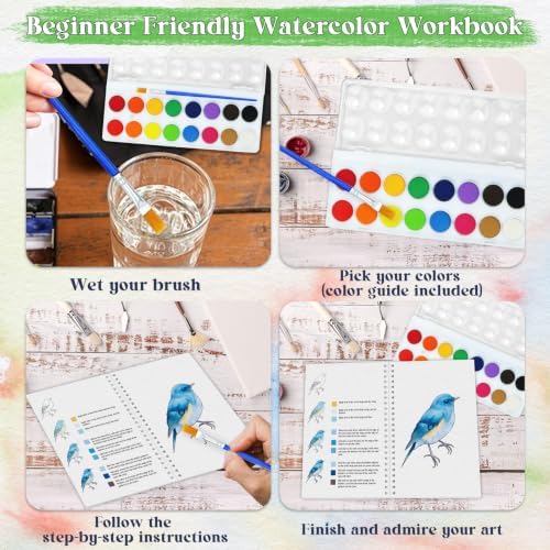 Beginners Watercolor Workbook for Adults, Step-by-Step Coloring Book Set - Image 2