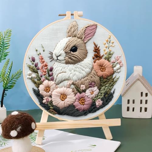 Punch Needle Kits Rabbit in Flowers 20x20cm-2 - Image 2