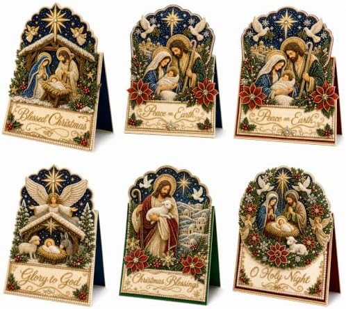 6 Pcs DIY Christmas Pearl Diamond Art Cards for Adults，Nativity Jesus - Image 2