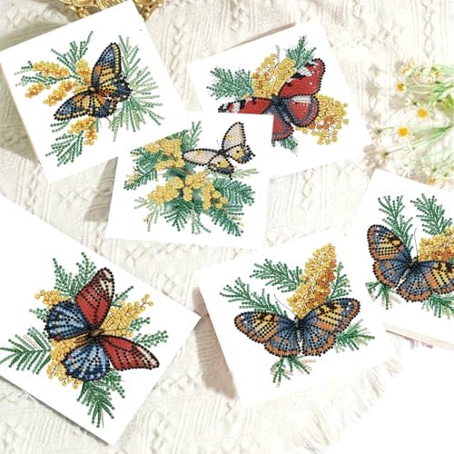 LSQFS 6Pcs Butterfly Flower Diamond Painting Greeting Cards Kits,5.9*5.9in - Image 6