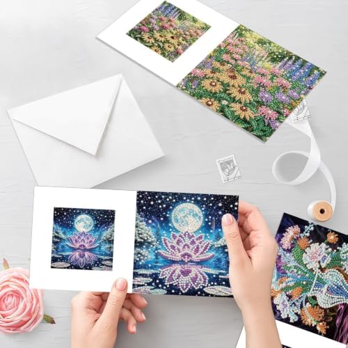 Artiphile DIY Pearl Art Painting Greeting Card Set Crafts Decor 6-Piece Foldable Cards Kit with Envelopes and Tools for Holiday Wishes Adult Crafting Project-Flowers - Image 6
