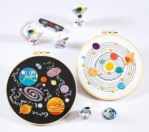 Armindou Embroidery Kit for Adults Beginners, Hand Embroidery Starter Kit with Solar System Patterns, Counted Stamped Cross Stitch Needlepoint Kit for Beginner Adult, 2 Set Embroidery Supplies/Hoop - Image 3