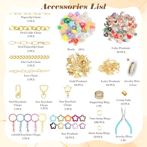 Ecoofor 364 Pcs Keychain Making Kit for Kids & Adults – Includes 20 Keychain Clips, 25 Extender Chains, 136 Charms, Beading Accessories, Jewelry Pliers – DIY Bag Charms & Jewelry Craft Kit Supplies - Image 2