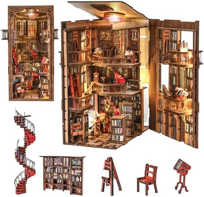 CCCDF Abbey Library Book Nook Kit, DIY 3D Wooden Puzzle with LED by CCCDF