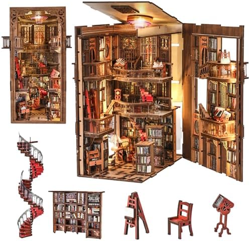 CCCDF Abbey Library Book Nook Kit, DIY 3D Wooden Puzzle with LED by CCCDF