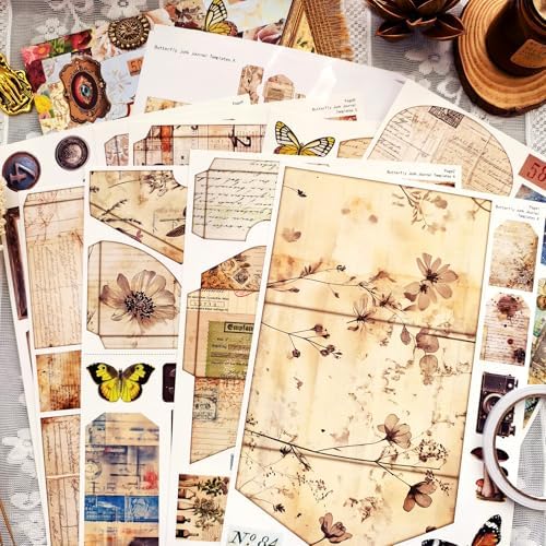 Vintage Junk Journal Kit with DIY Ephemera Storage and Accordion Pockets,11 Sheets Cardstock Pieces for Art Journaling, Scrapbooking and Mixed Media Crafts - Image 5