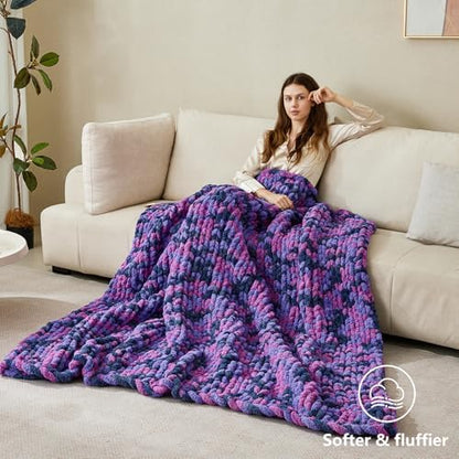 Cozyful Chunky Yarn for Hand Knitting - #10 Chunky Chenille Blanket Yarn, Jumbo Big Thick Chunky Yarns for Crocheting, Tie Dye Bulky Knit Yarns, 8 Skein (20 yds 8 oz Each Skein), Multi Purple - Image 6