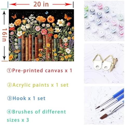 Wildflower Paint by Numbers Kit for Adults Flower Book Art Painting Kit Adult Paint by Number Kits on Canvas DIY Oil Painting for Beginners Gifts for Book Lovers Home Wall Decor 16x20 Inch - Image 5